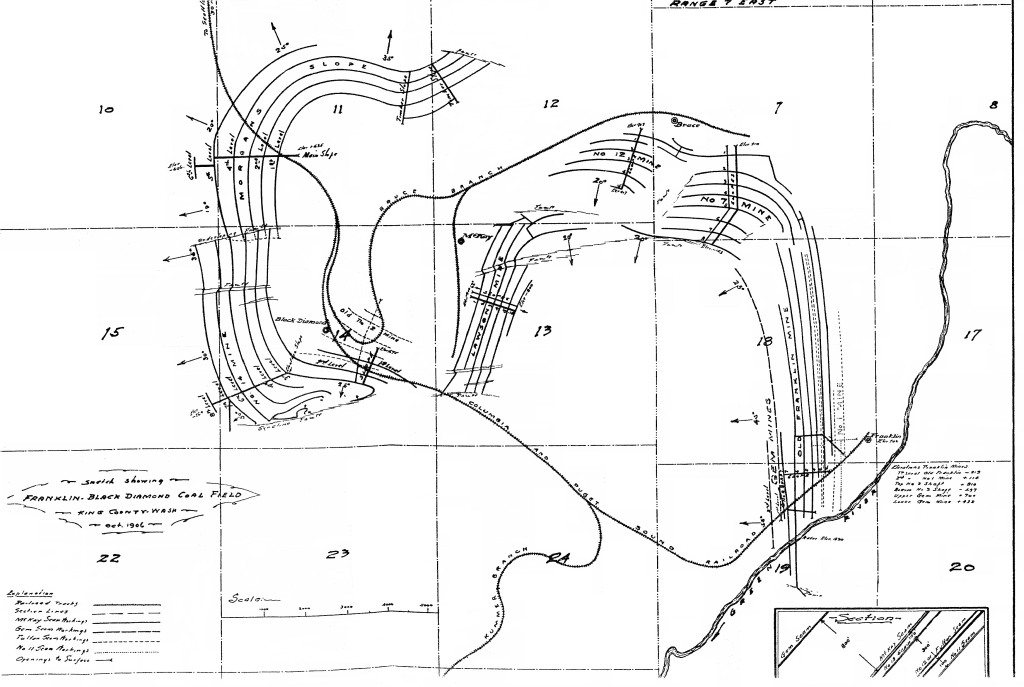 Railroad lines in Black Diamond and Franklin, including the Bruce Branch, 1906.